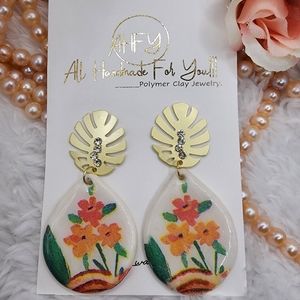 CLAY EARRING/handmade/polymer clay/lighweight/Dull Gold Color Stainless earrings